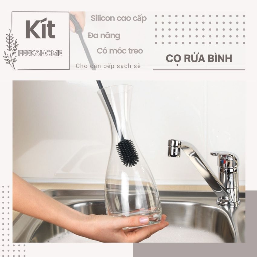 Cây cọ rửa bình sữa silicon FEEKA, dụng cụ cọ rửa ly - cốc - chén cao cấp 33cm
