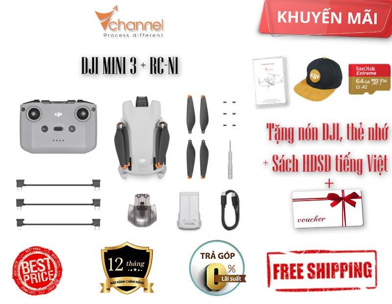 DJI Mini 3 (+DJI RC-N1) (+ DJI Smart Controller) bảo hành chính hãng 12 tháng * Tặng Thẻ Nhớ Sandisk 64G + Nón DJI *