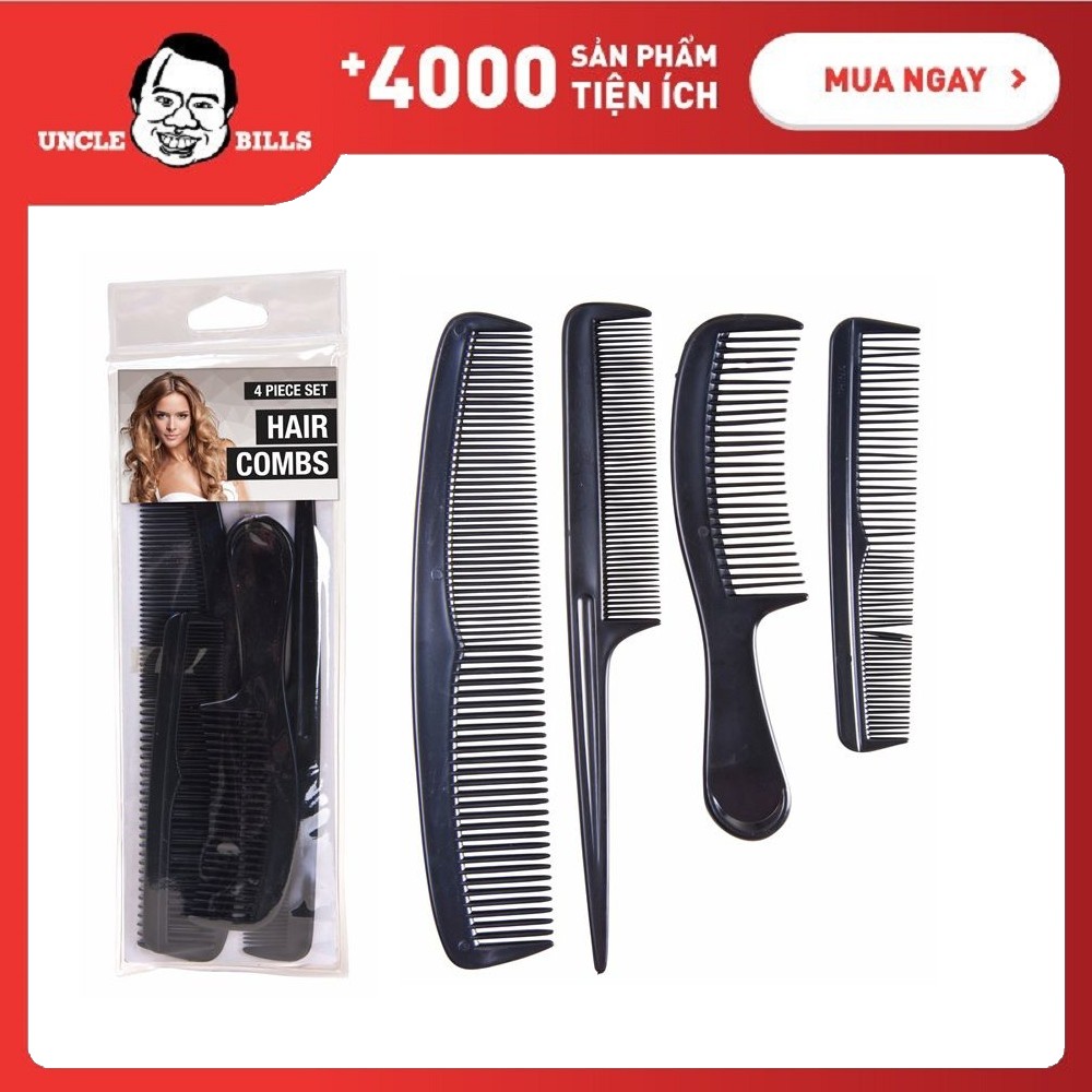 Bộ 4 lược chải tóc đen uncle bills ah1120