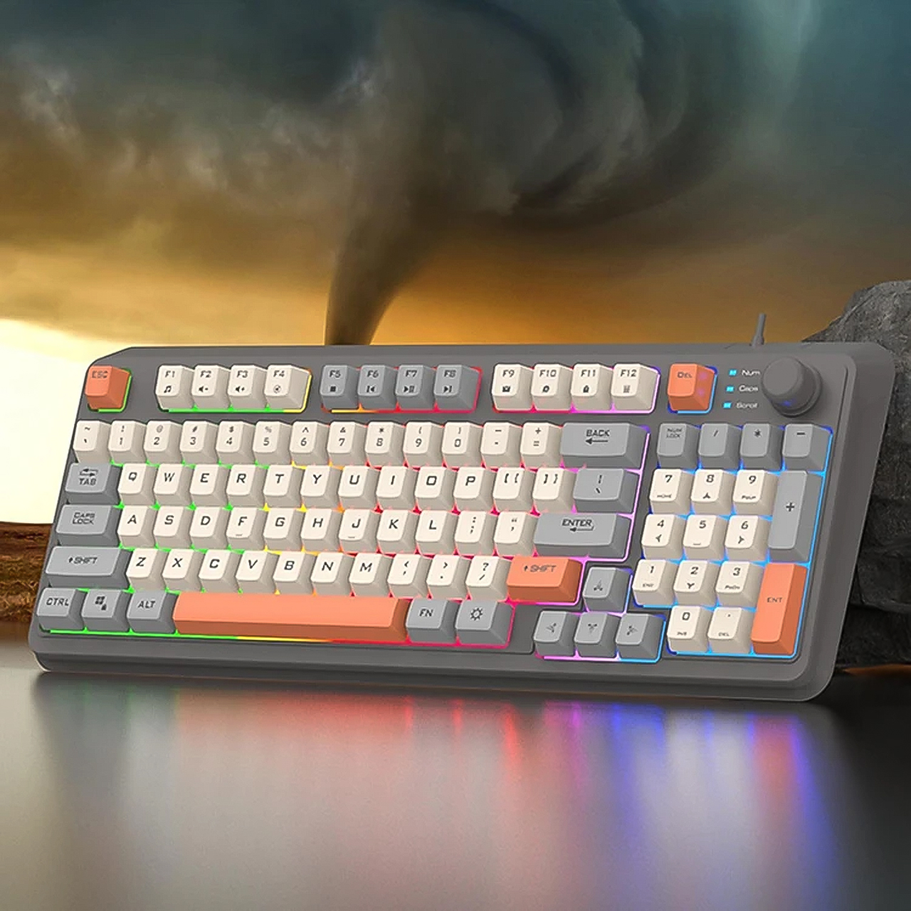 Bàn Phím Máy Tính Giả Cơ Gaming K82 / K820 / K90 / K94 XUNFOX 94 phím LED 7 Màu Tích Hợp Núm Chỉnh Âm, Gõ Êm