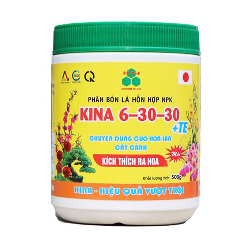 Phân bón lá KINA 6-30-30+TE chuyên dùng cho hoa Lan và cây kiểng giúp kích thích ra - hoa to - ra hoa đồng loạt hoa Hũ 500g | Phởms Market