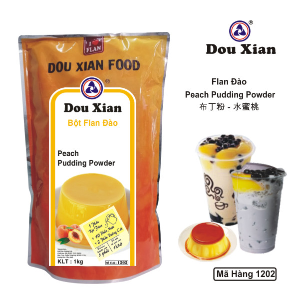Bột Pudding hương đào Hàng Huy (mẫu mới Douxian) gói 1kg Pudding trà sữa, topping, flan