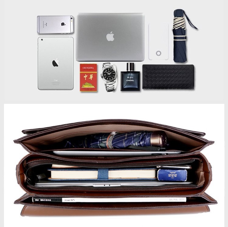 cặp xách da công sở đựng laptop 38x29x8Cm (Màu đen - Màu nâu)
