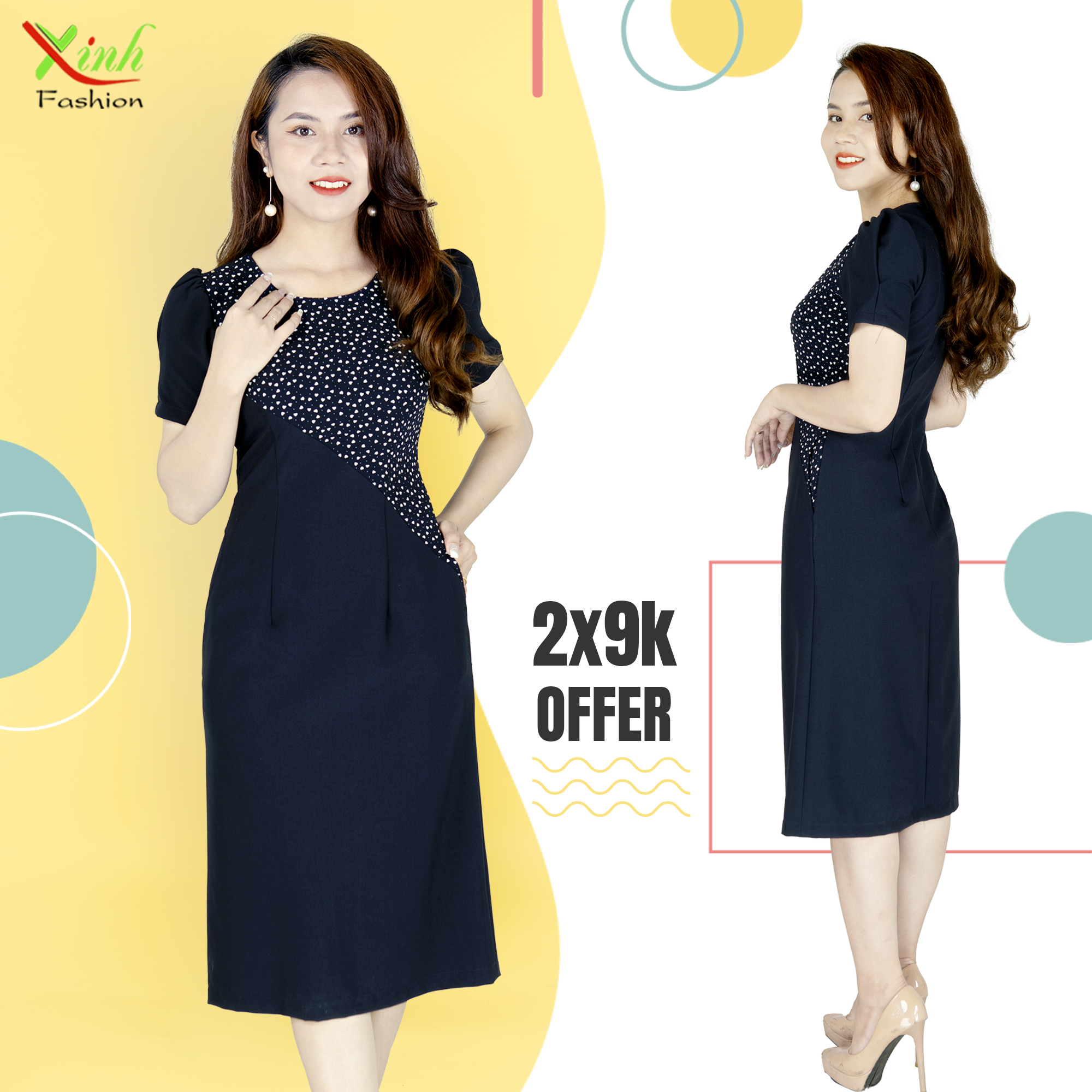 Đầm Suông Cổ Tròn Phối Họa Tiết Hoa Voan Điệu Đà DL783