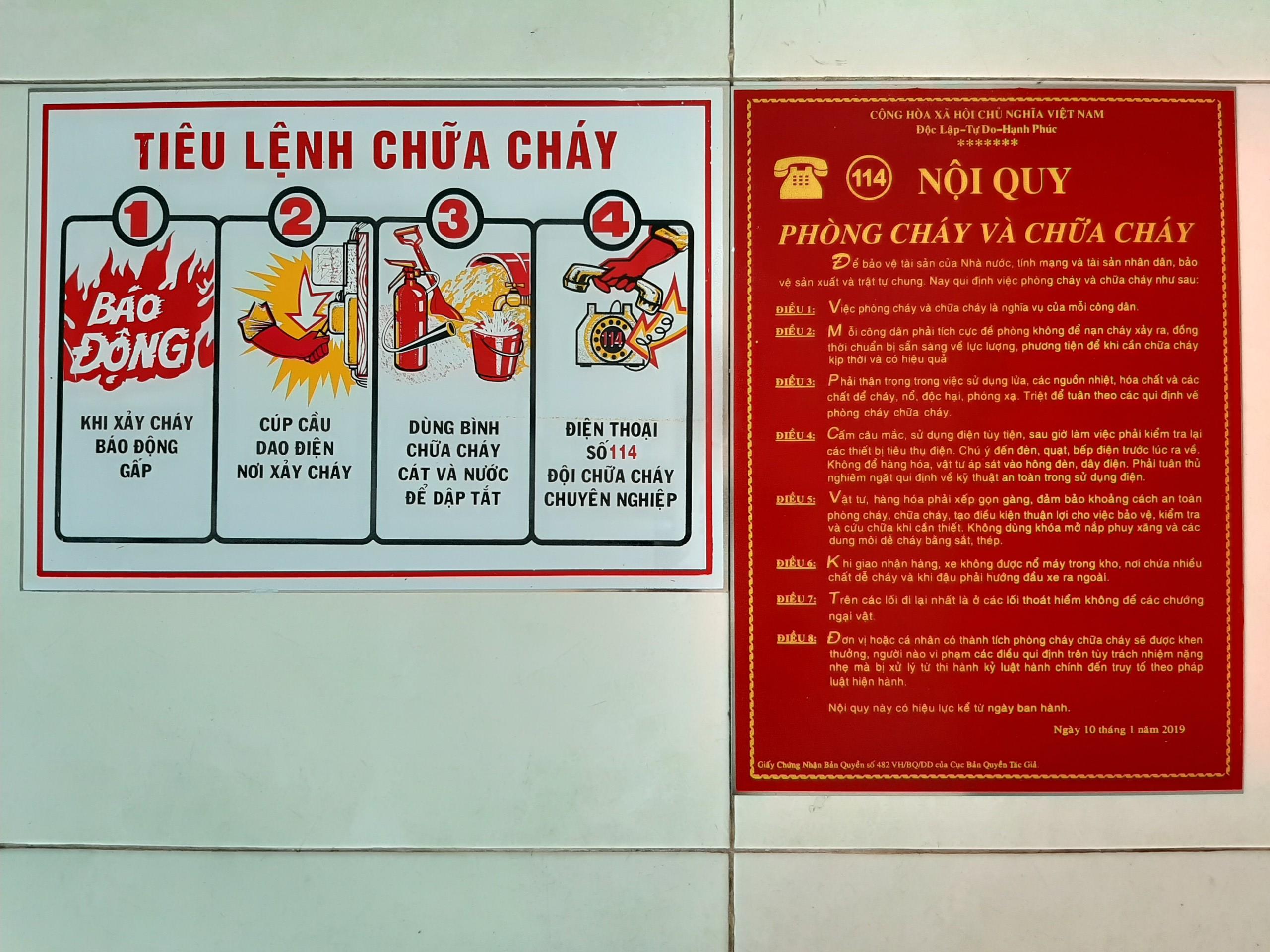 Bộ nội quy tiêu lệnh PCCC cho dãy phòng trọ ( hình thật 100%)