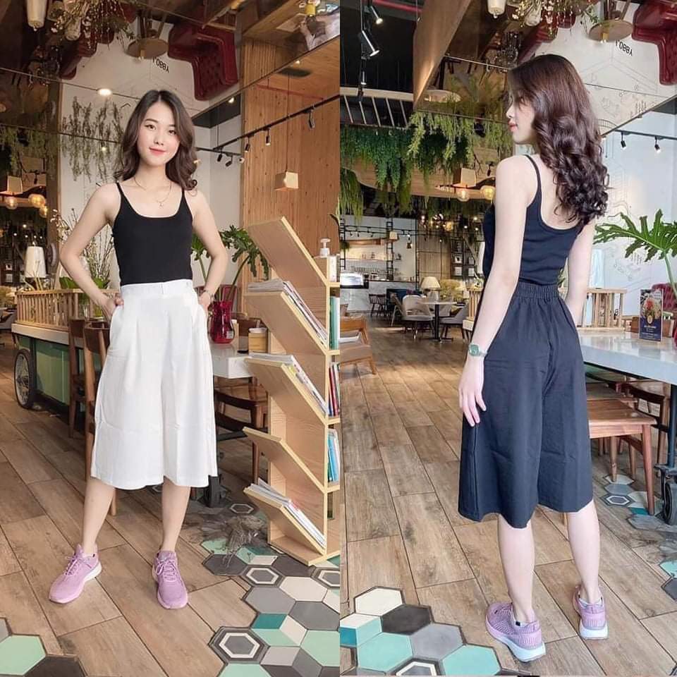 quần ống rông lửng giả váy chất đũi kiểu hàn