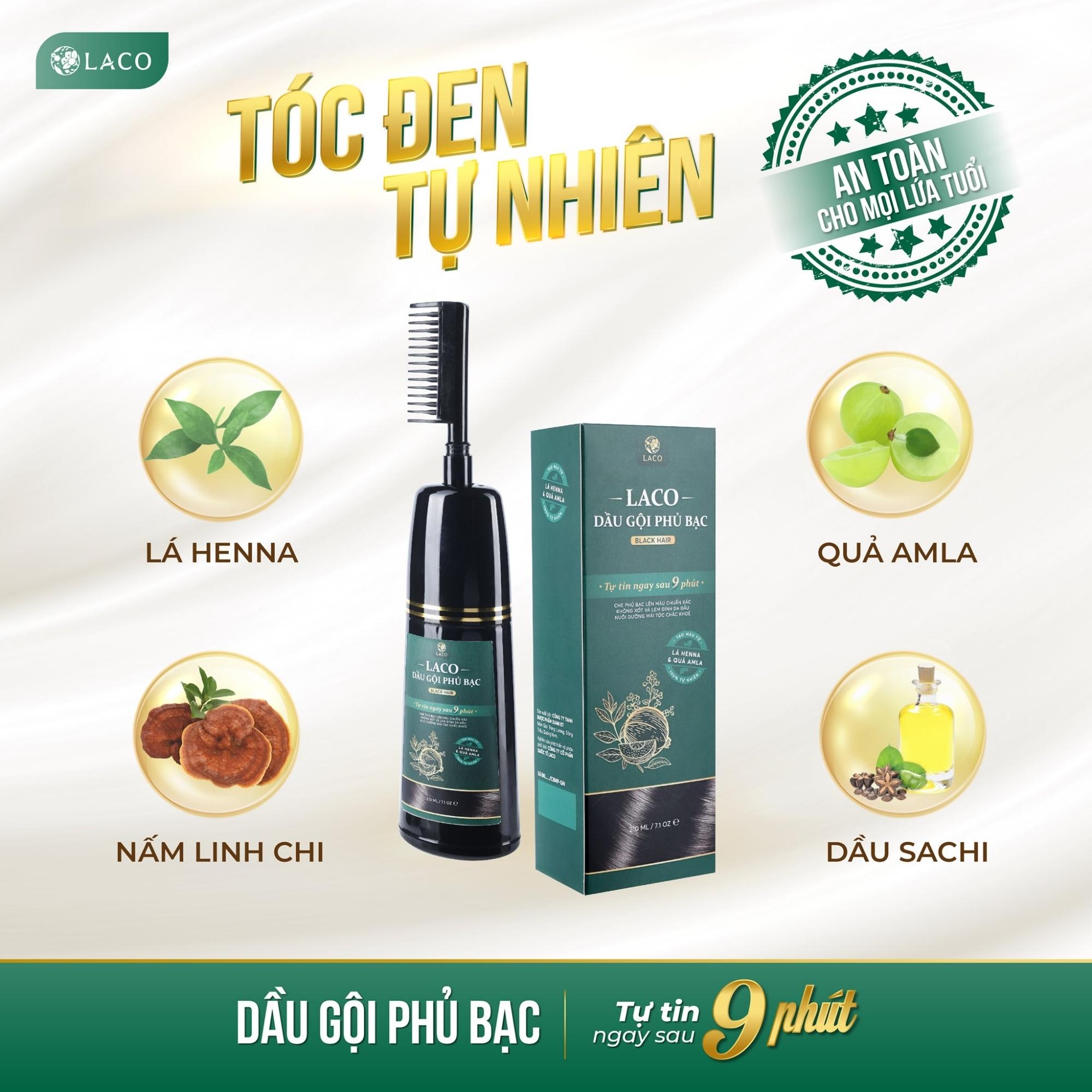 Dầu gội phủ bạc laco black hair , tóc đen tự nhiên, không dính da đầu