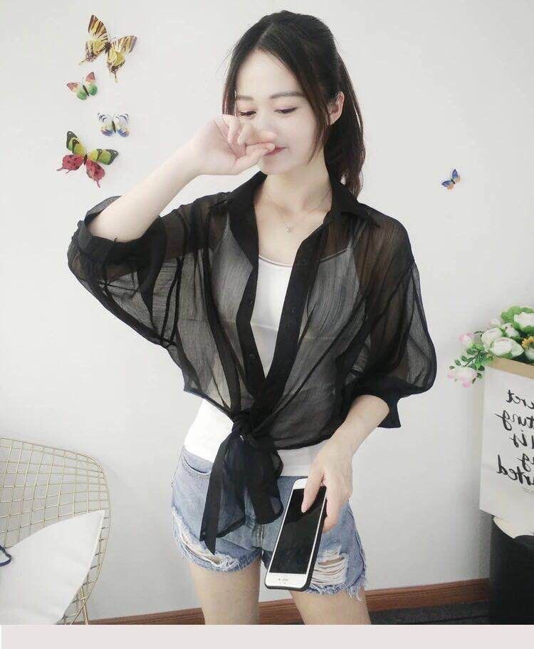 Áo sơ mi voan thắt nơ eo siêu nữ tính ttsla0053