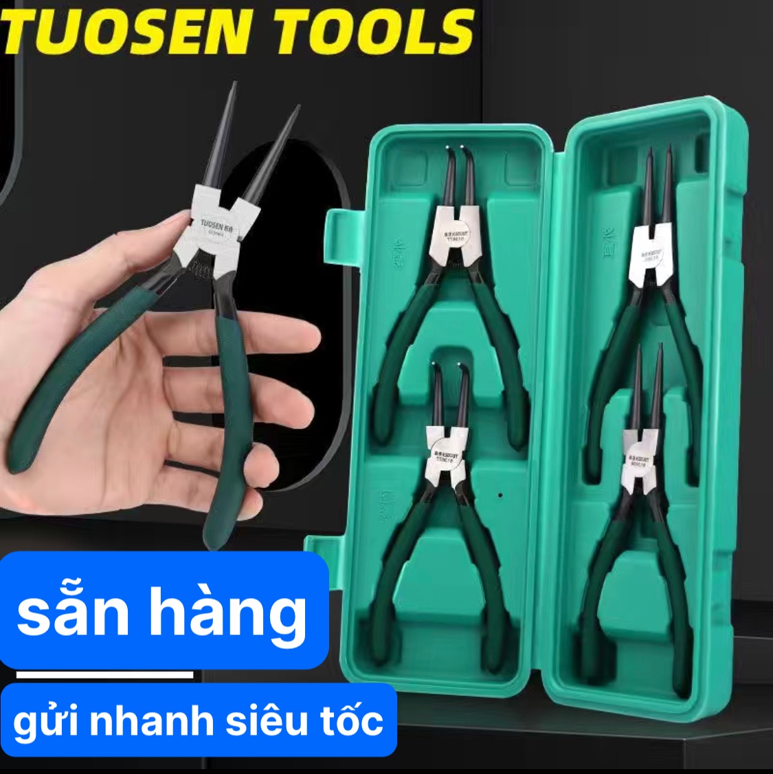 Hộp 4 chiếc kìm gắp mở phe trong, phe ngoài, mũi cong, mũi thẳng, mũi đôi, mũi đơn kềm gắp