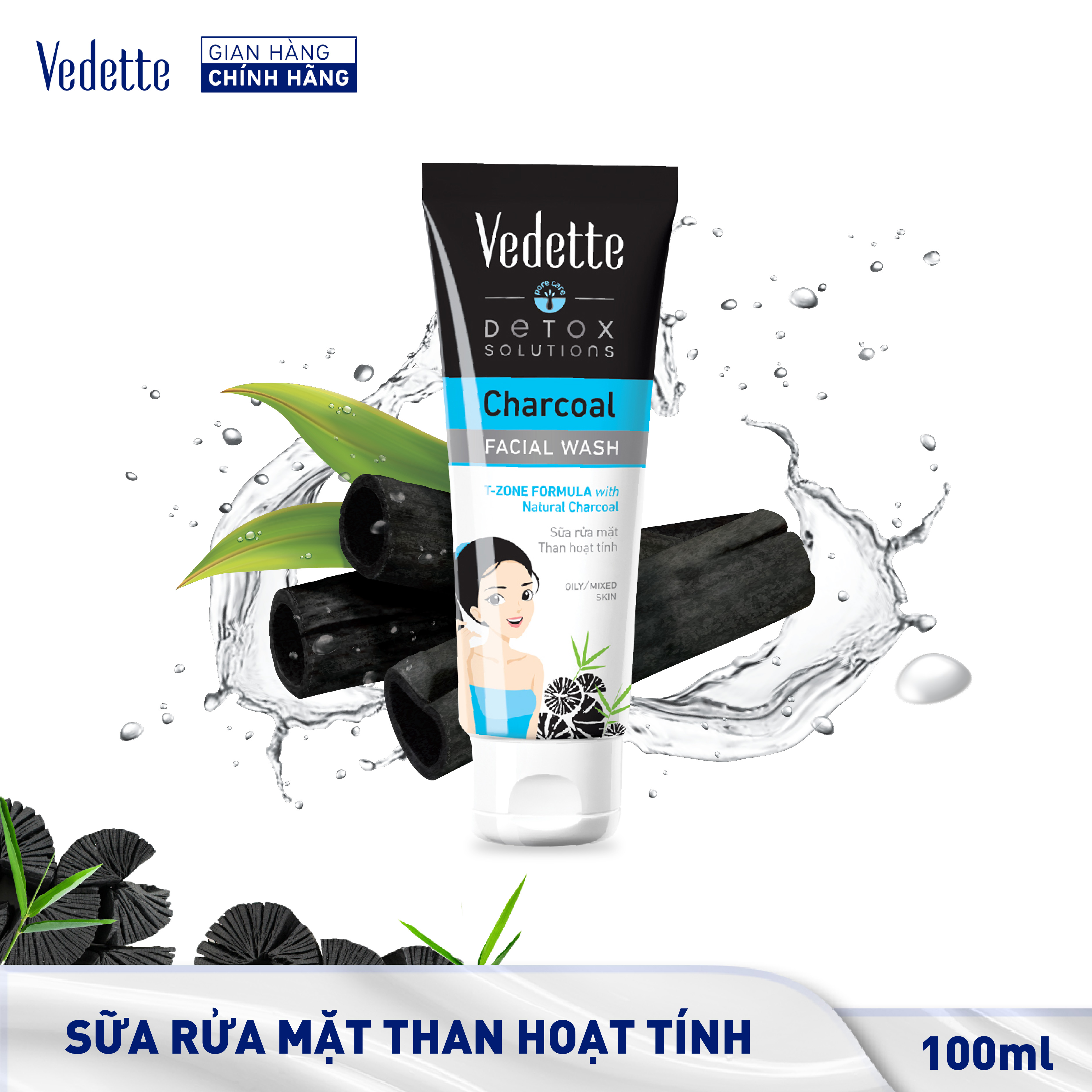 Sữa rửa mặt Vedette Than Hoạt Tính 100ml