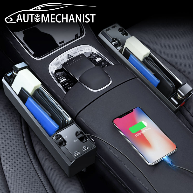 Car Seat Gap Storage Box with USB Port Phone Charge Wire