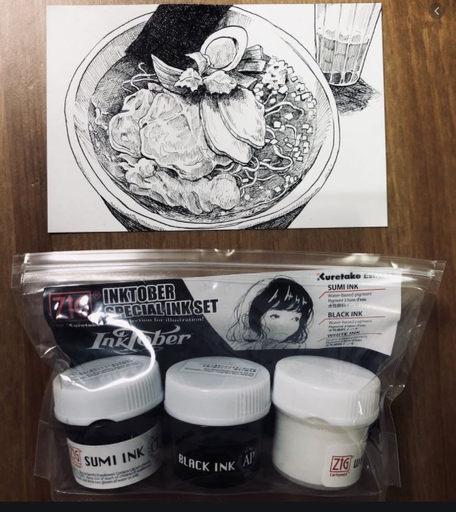 Bộ 3 hũ mực vẽ Inktober của Zig, Kuretake