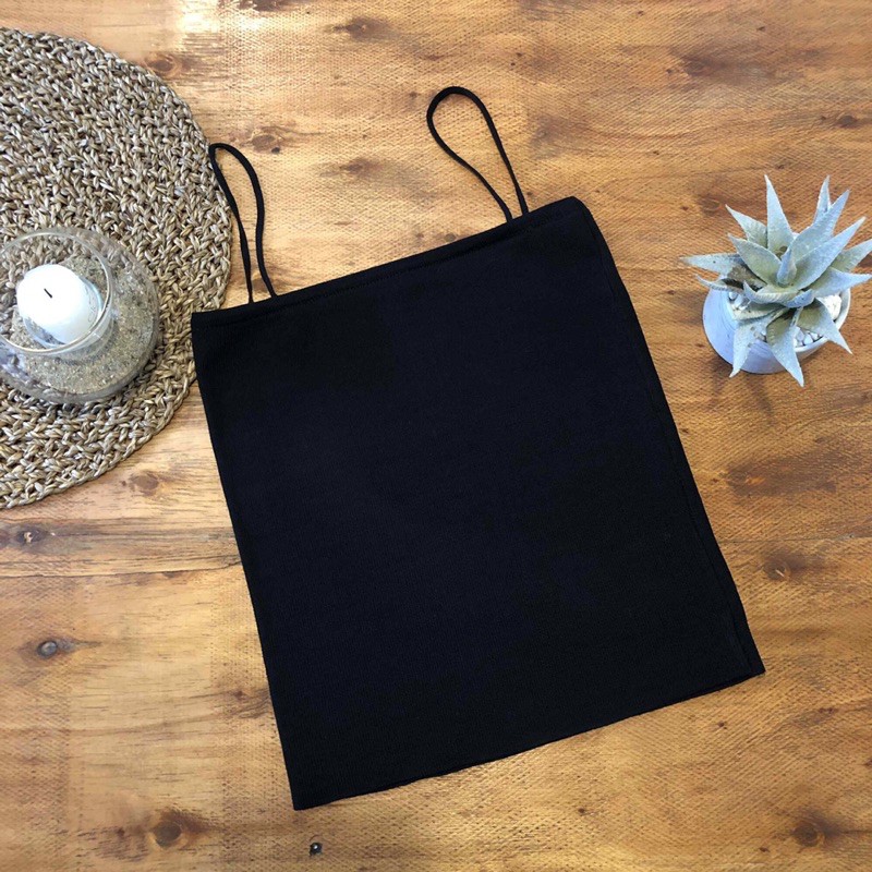 Áo 2 dây croptop đen trơn (Có ảnh thật) Freesize