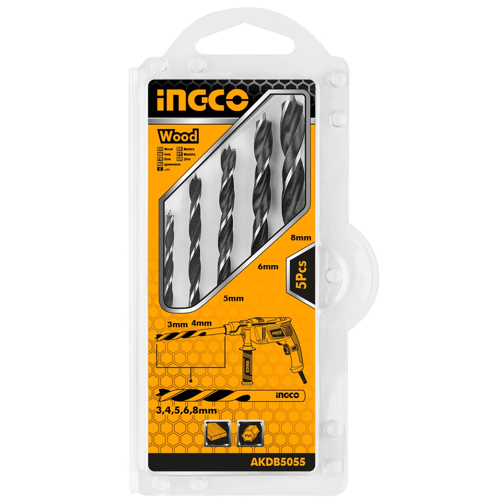 Bộ 5 mũi khoan gỗ ingco akdb5055