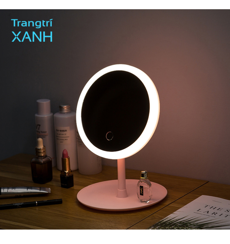 Gương tròn trang điểm để bàn, led điều chỉnh 3 màu