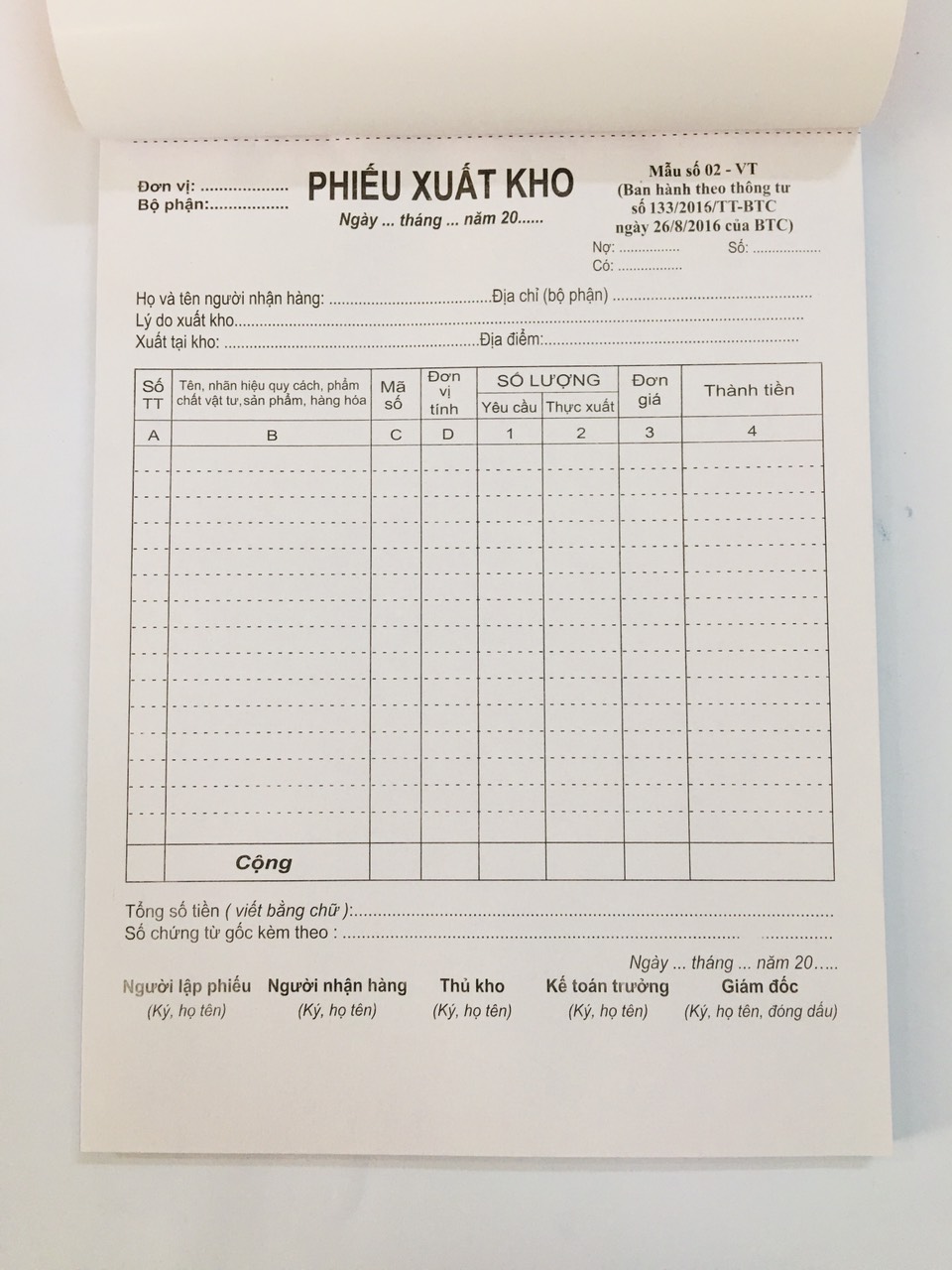 Phiếu Xuất Kho/Nhập Kho 3 liên loại dày 100 tờ A4