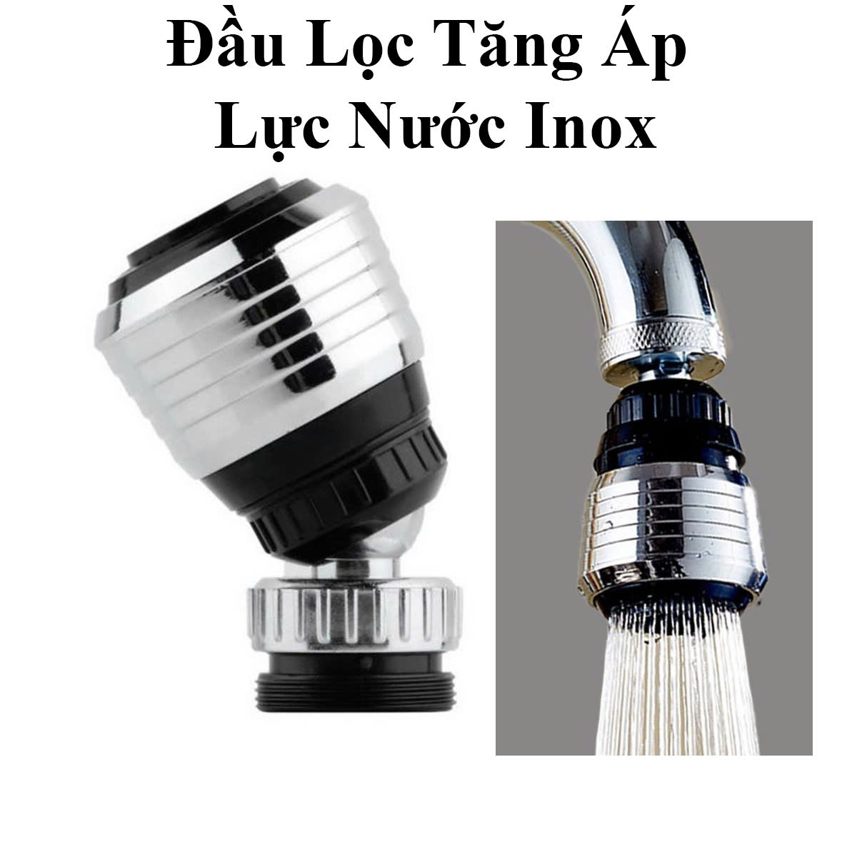 Đầu Lọc Inox Tăng Áp Lực Nước (Đen)