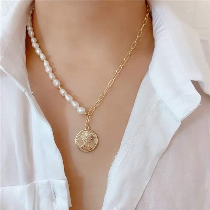 Dây Chuyền Ngọc Trai Phối Titan Mặt Tròn - Ngọc Trai Trường Thịnh