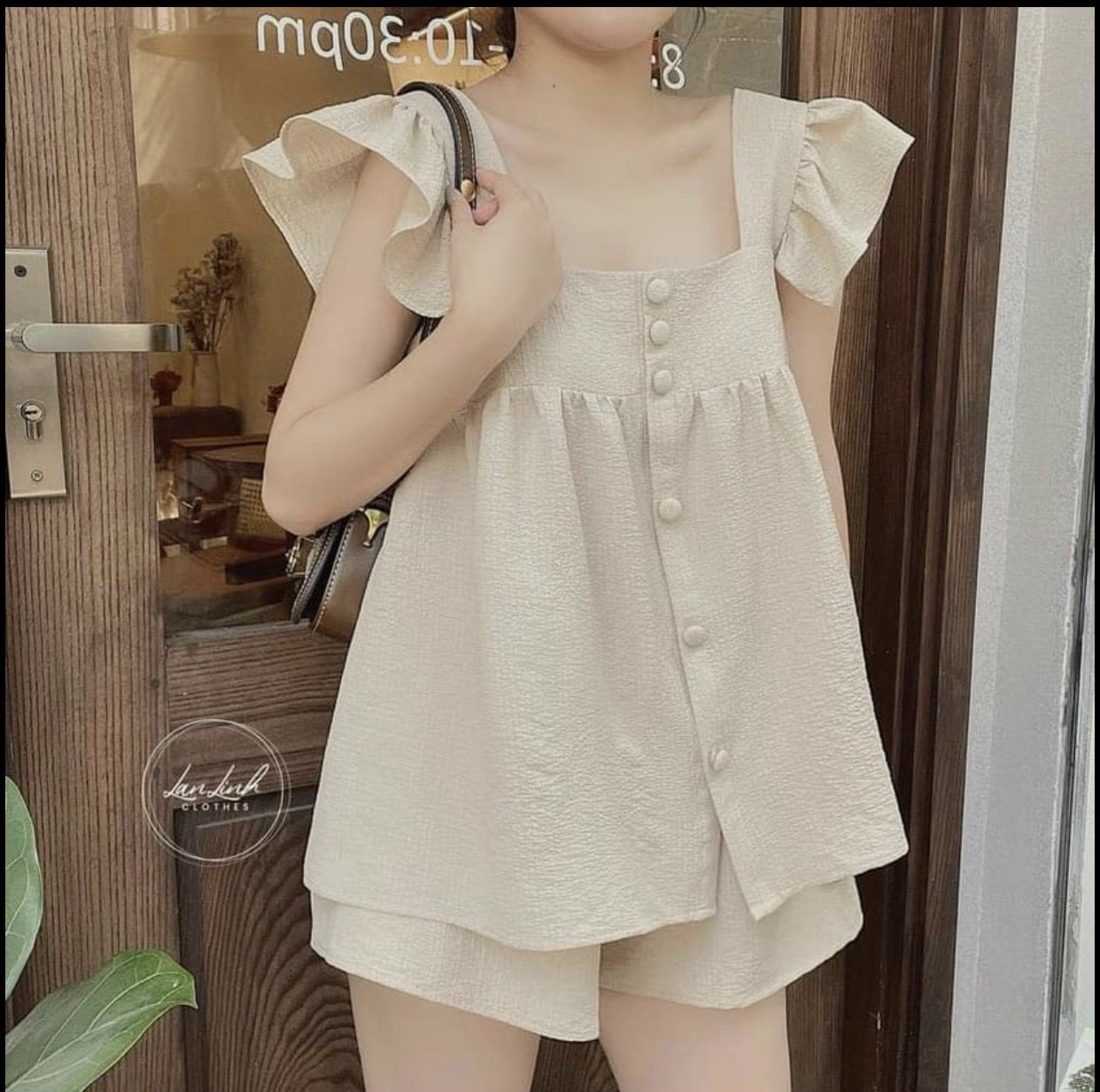 Sét bộ gài cúc cánh tiên chất đũi xốp 2 màu nhẹ, mát