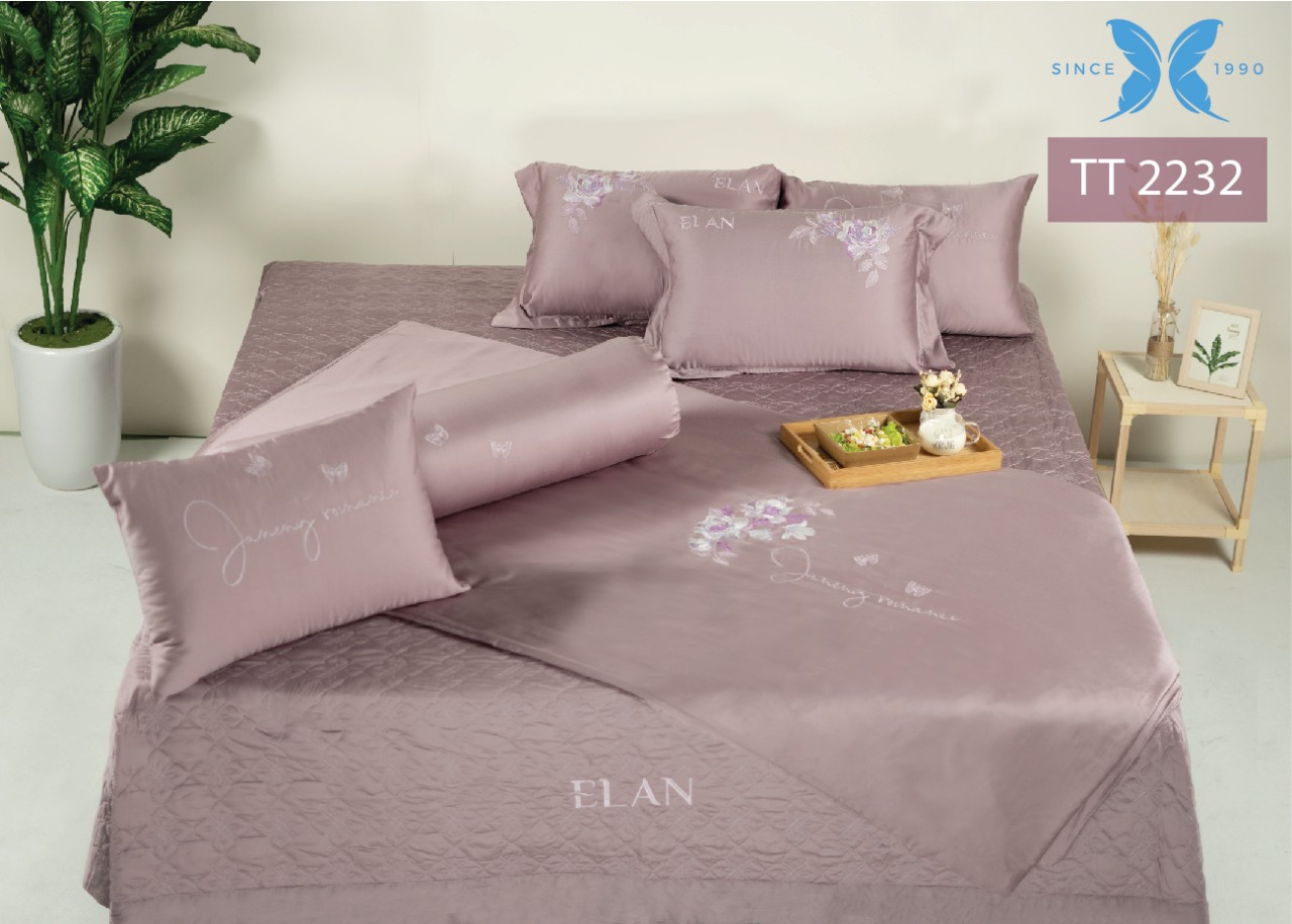 Ga Bộ ELAN Lụa Tơ Tằm cao cấp (Bộ ga 8 món )- Chăn ga cưới 2021