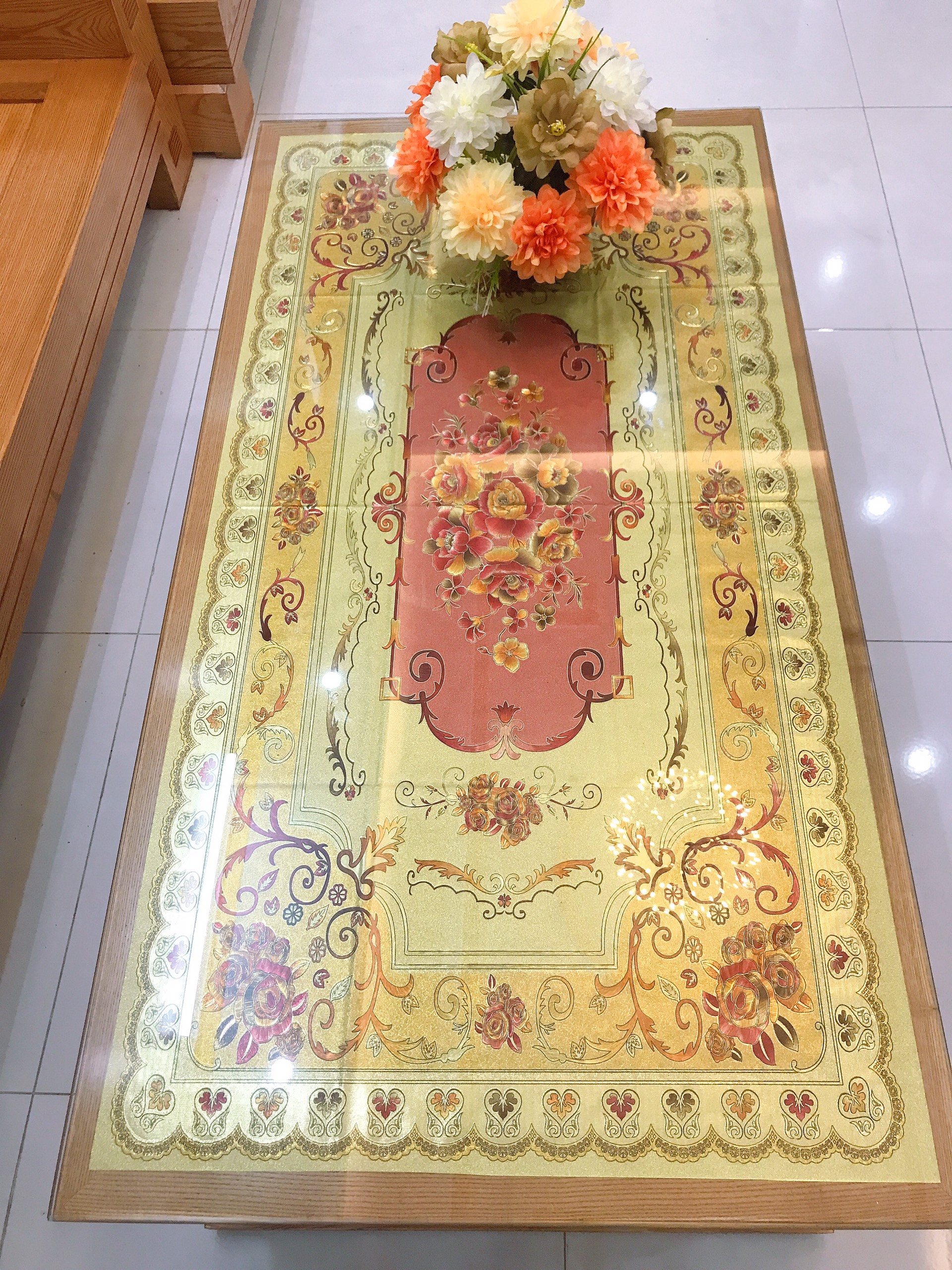 Khăn trải bàn 3D hoa văn đẹp mắt 60*120cm