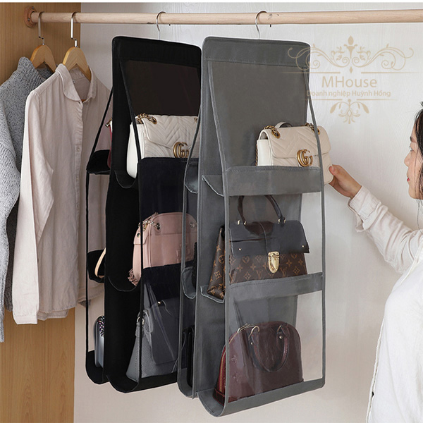 Bags Detachable 6 Compartment Organizer Pouch Hanging Handbag Organizer Clear Purse Bag Collection Storage Bag Holder Wardrobe Closet