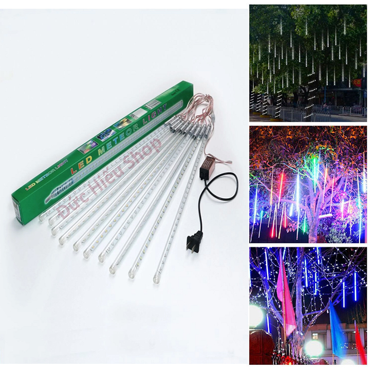 Đèn sao băng hiệu ứng tuyết rơi chùm 8 cây 50cm, đèn chớp nháy đủ màu