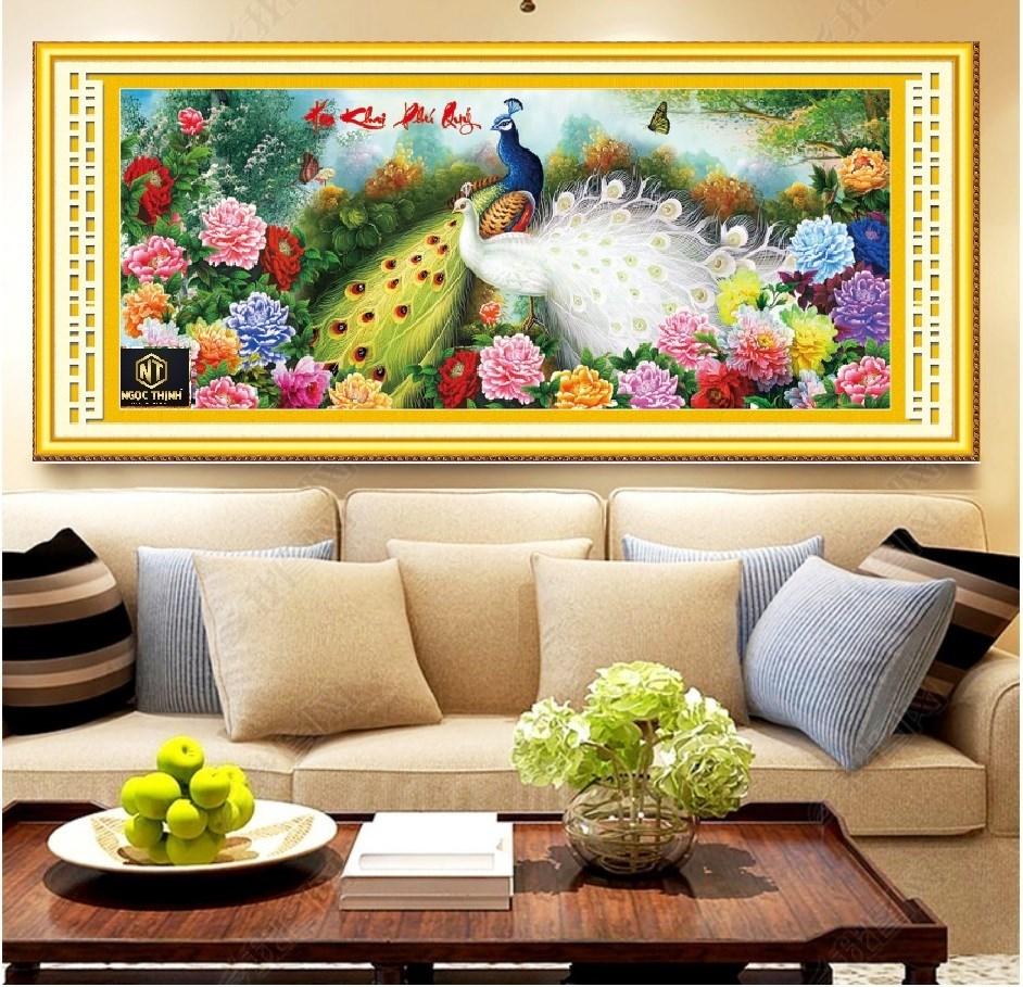 Tranh thêu chữ thập Hoa Khai Phú Quý MN0045Kích thước 149x64cm