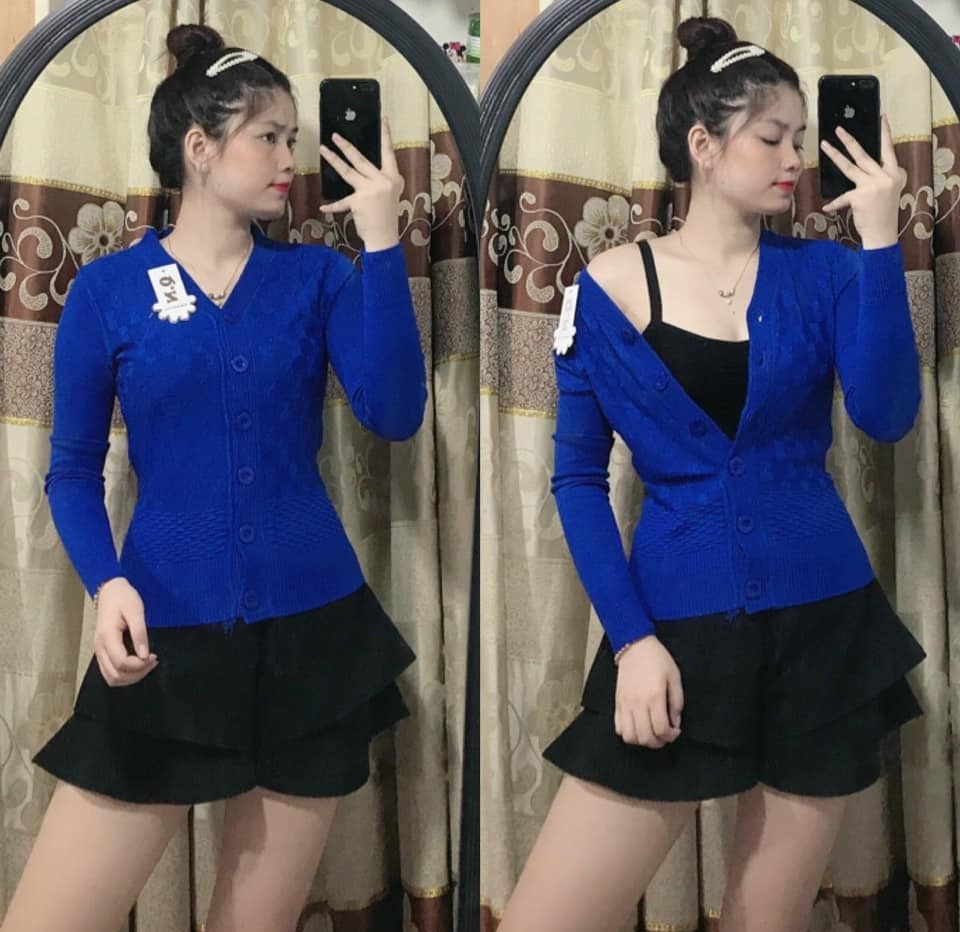 Áo khoác len tay dài nữ cổ tròn 6 nút nhiều màu