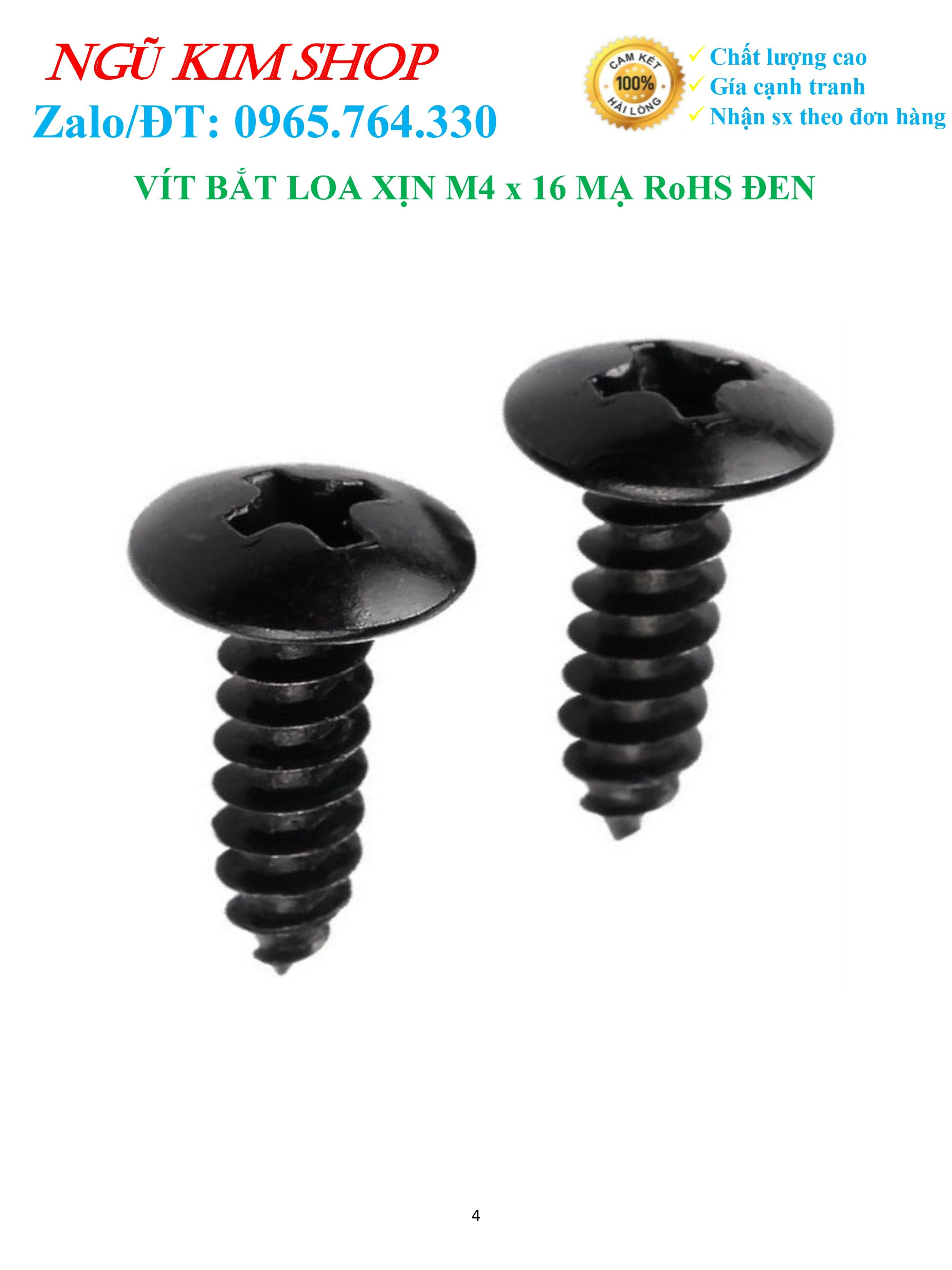 VÍT BẮT LOA XỊN _ M4 x 16 XI RoHS ĐEN