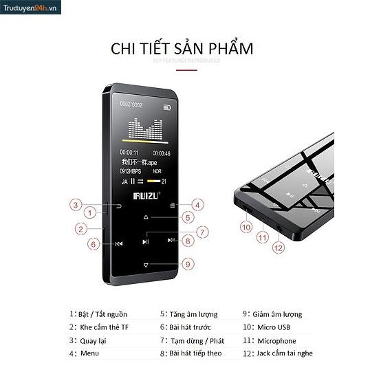 Máy nghe nhạc bluetooth Hifi lossless Ruizu D02 ( 8GB- Bạc).