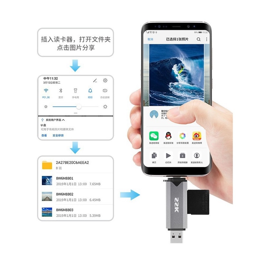 Đầu đọc thẻ nhớ đa năng SSK SCRM390 TypeC & USB 3.0 - đọc thẻ SD/TF Card (Xám) Phụ kiện 1986