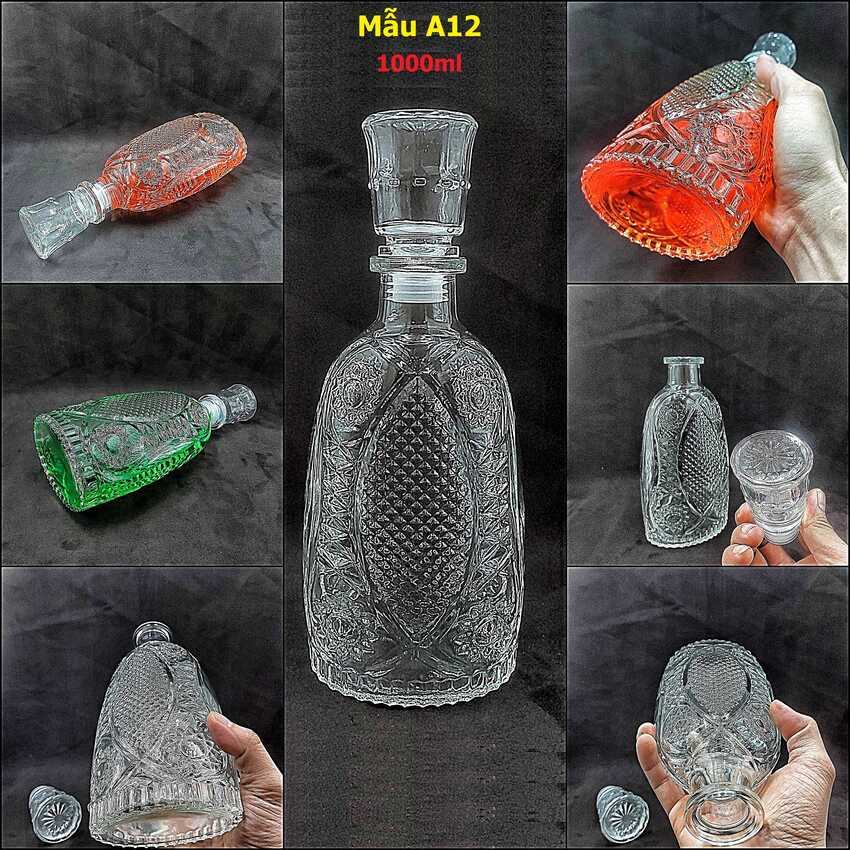 Glass bottle 1000ML – Oval Shape – Fish Scales design - 1 bottle – A12 pattern