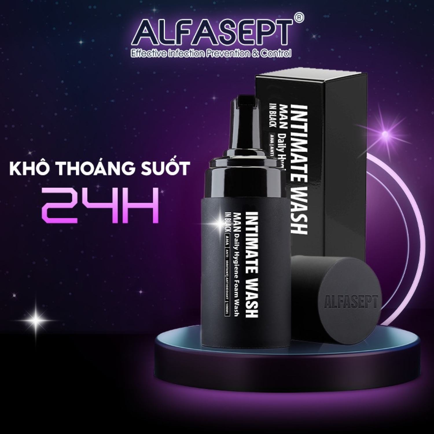 Bọt vệ sinh nam dung dịch vệ sinh nam alfasept intimate wash for men in black dòng premium chai 100ml