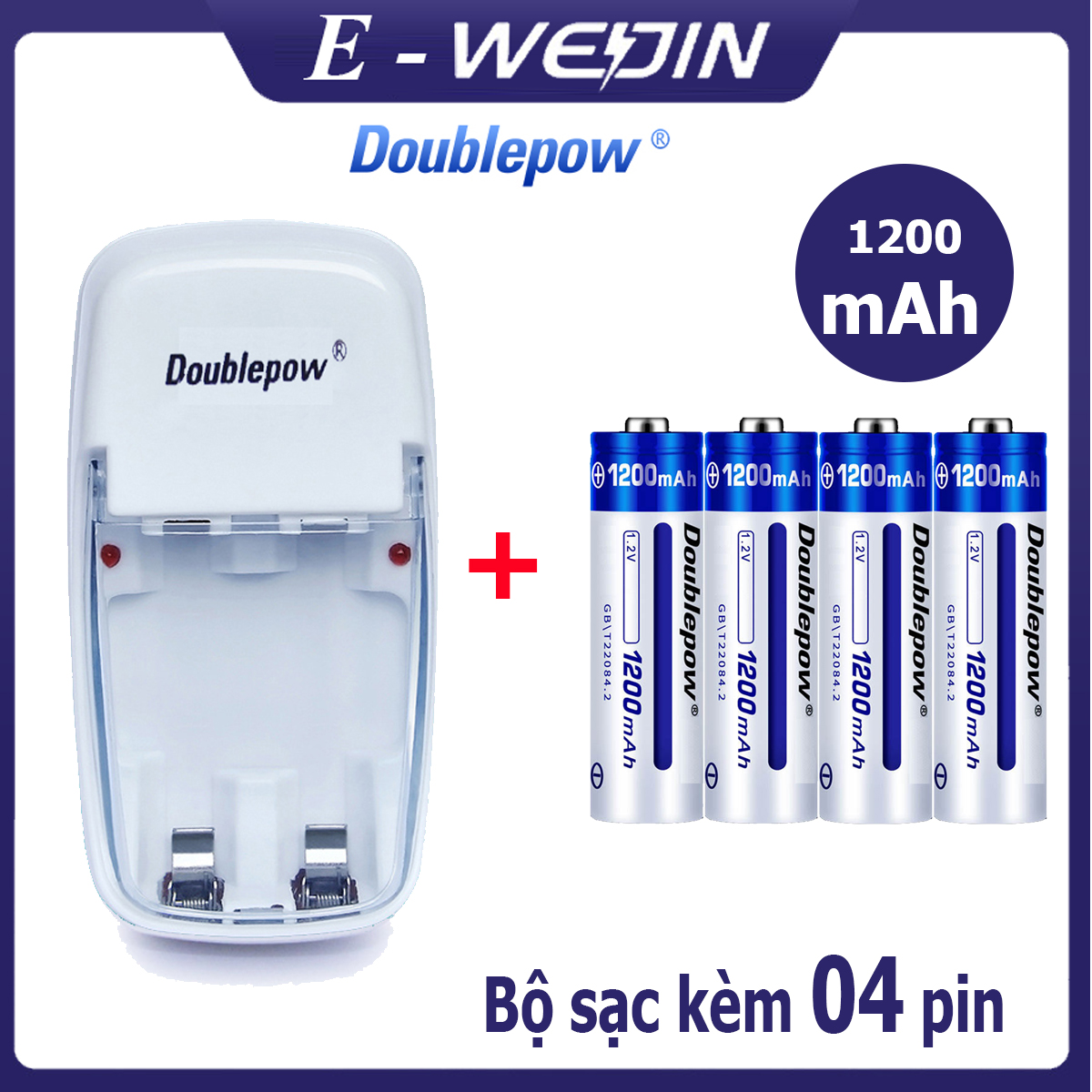 Bộ sạc pin tiểu aa/aaa dp-b01 và 4 viên pin aa 1200mah doublepow