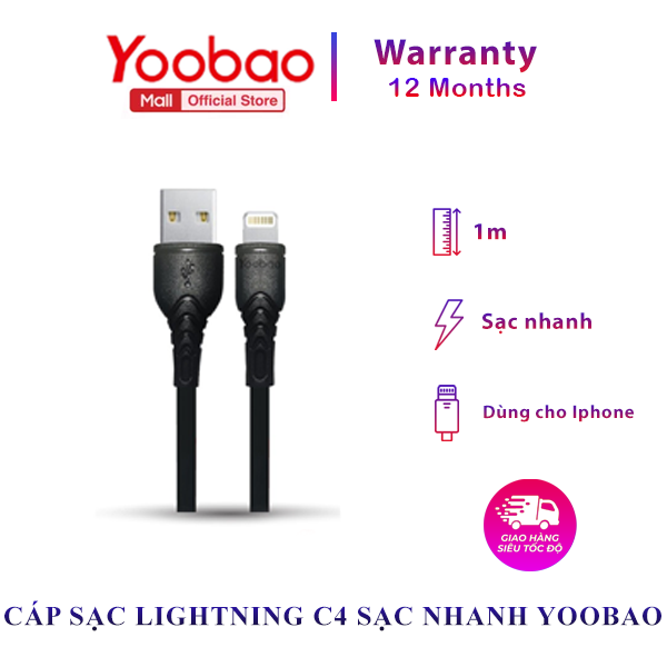 Dây cáp sạc cho iPhone iPad đầu Lightning Yoobao C4 dài 1m - Hàng Chính Hãng - Bảo Hành 12 tháng