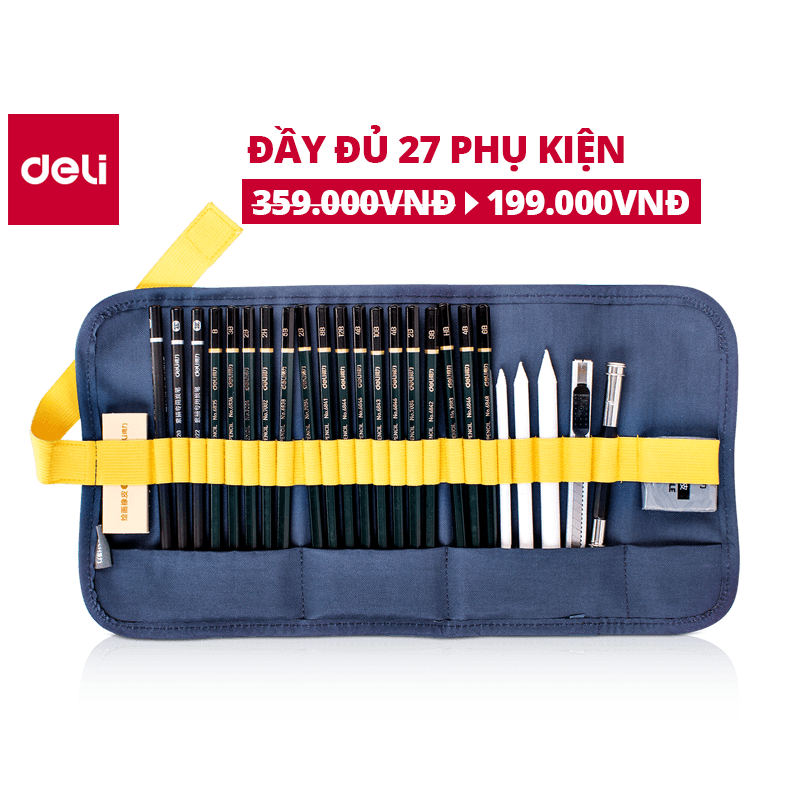 Bộ dụng cụ vẽ phác thảo 27 phụ kiện bút chì, tẩy, dao mỹ thuật Deli - vẽ mỹ thuật - 1 bộ - 58125
