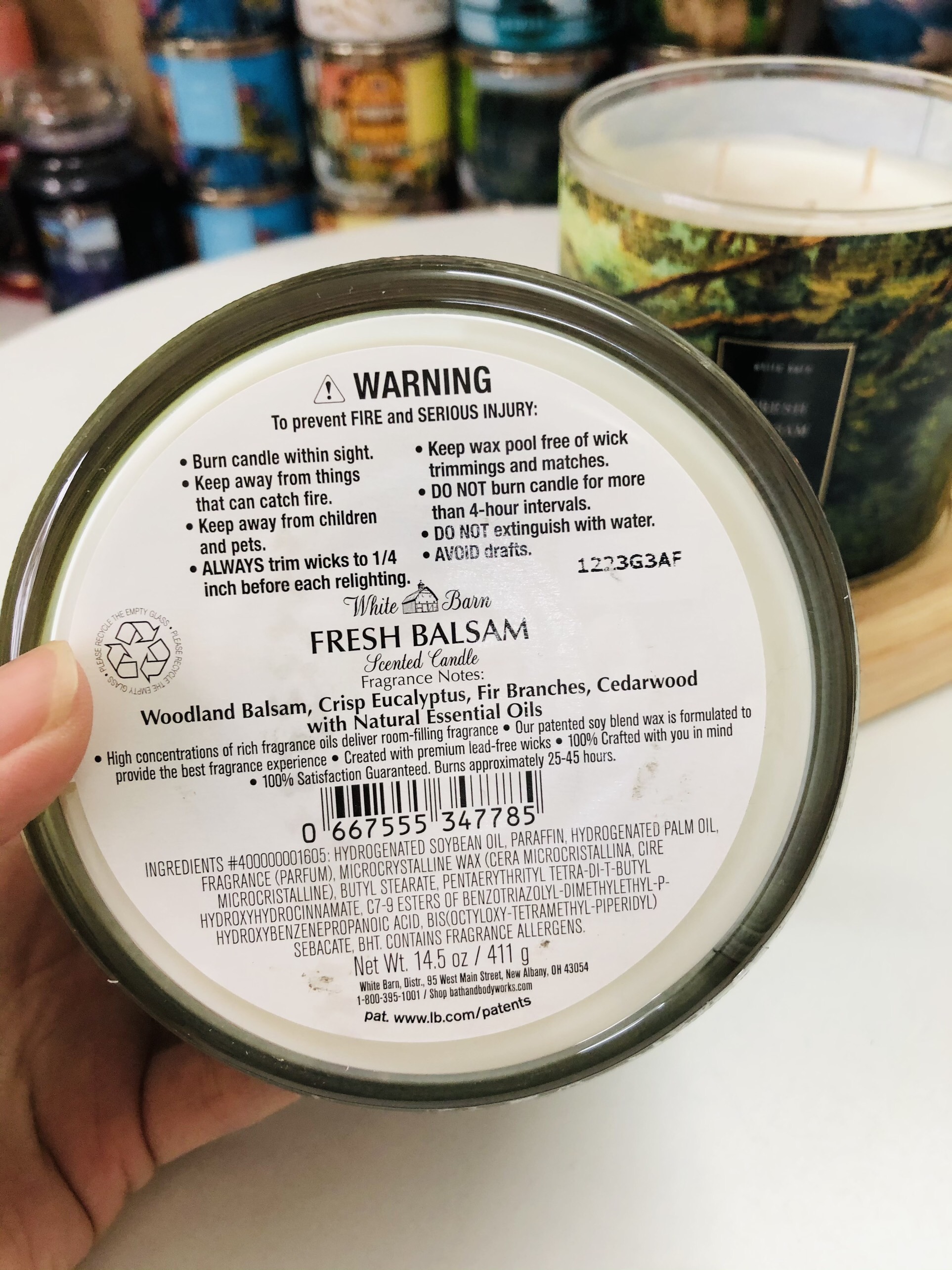 < BBW USA > Nến thơm Bath & Body Works FRESH BALSAM 3 bấc 411g