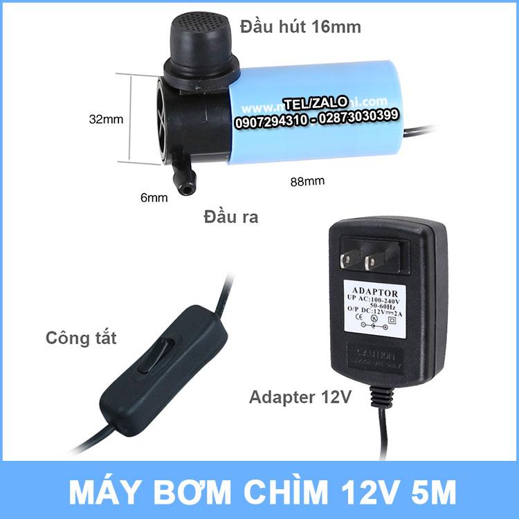 [HCM]Bơm chìm mini 12V 5M kèm nguồn điện