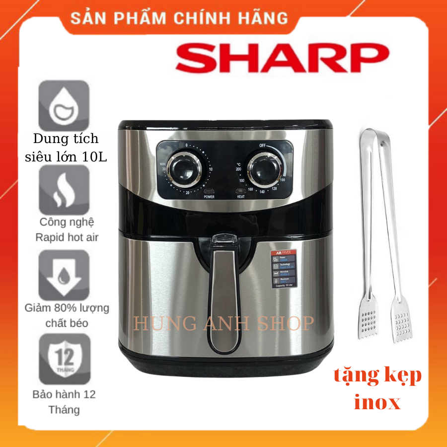 Nồi Chiên Không Dầu Sharp Dung Tích Siêu Lớn 10 Lít, Kiểu Dáng Hiện Đại, Chắc Chắn,Công nghệ Chiên 360 Độ Không Cần Lật, Sử Dụng Đơn Giản, Đồ Chiên Ngon,Giỏ Chiên Chống Dính, dễ dàng vệ sinh,BH 12 Tháng