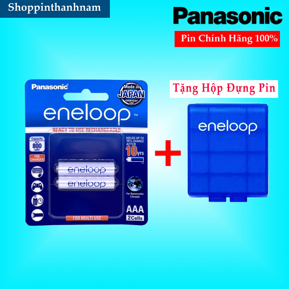 Pin sạc aaa eneloop panasonic 800 mah vỉ 2 viên chính hãng - tặng hộp đựng eneloop xanh