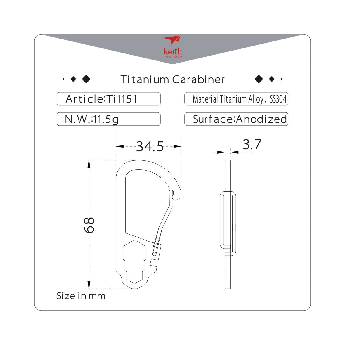 Móc khóa đa năng Keith Titanium Carabiner Ti1151