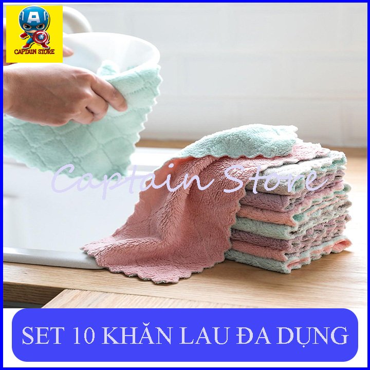 [Hoàn tiền 6%] Set 10 Khăn Lau 2 Mặt Đa Năng, Mềm Mịn, Thấm Hút Nước Tốt Siêu Xịn Xò