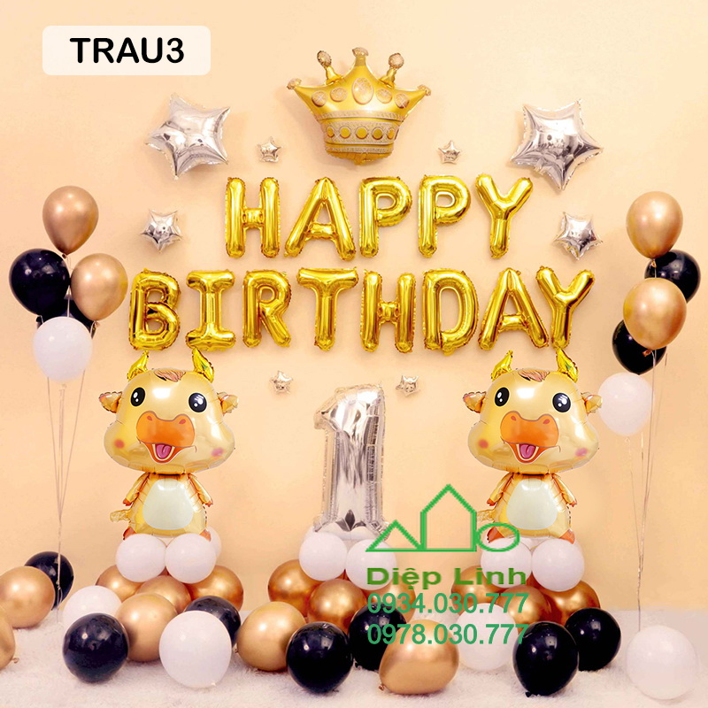 Set bóng trang trí sinh nhật tuổi Sửu trâu Bé trai Bé Gái - Combo Trang Trí Sinh Nhật