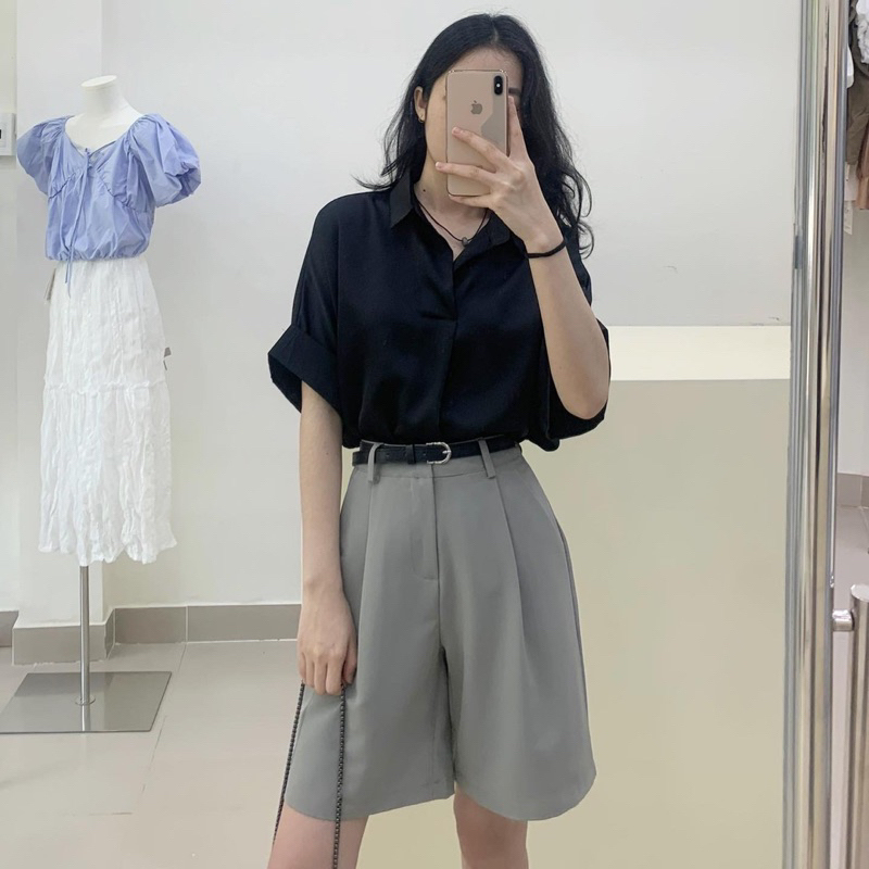 Áo sơ mi lụa ngắn tay 718, Áo sơ mi nữ Hàn Quốc