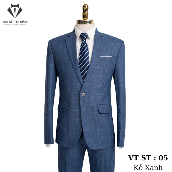 Bộ Vest Caro Xanh Nhạt Cao Cấp