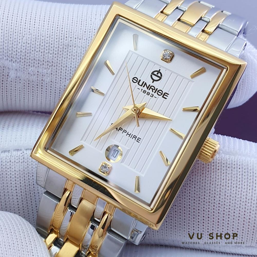 Đồng hồ đôi Sunrise 1190SA Mặt vuông Kính Sapphire Chính hãng