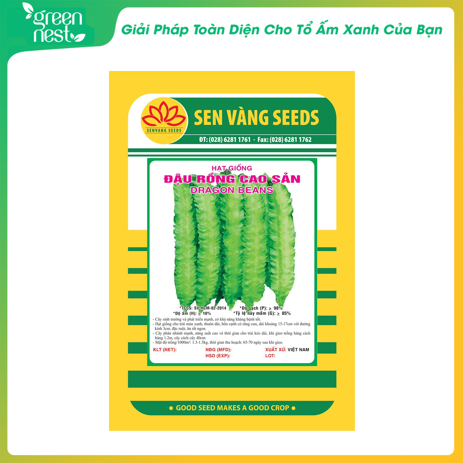 Hạt giống đậu rồng cao sản sen vàng - sinh trưởng mạnh, đậu trái cao, quả dài ăn ngon