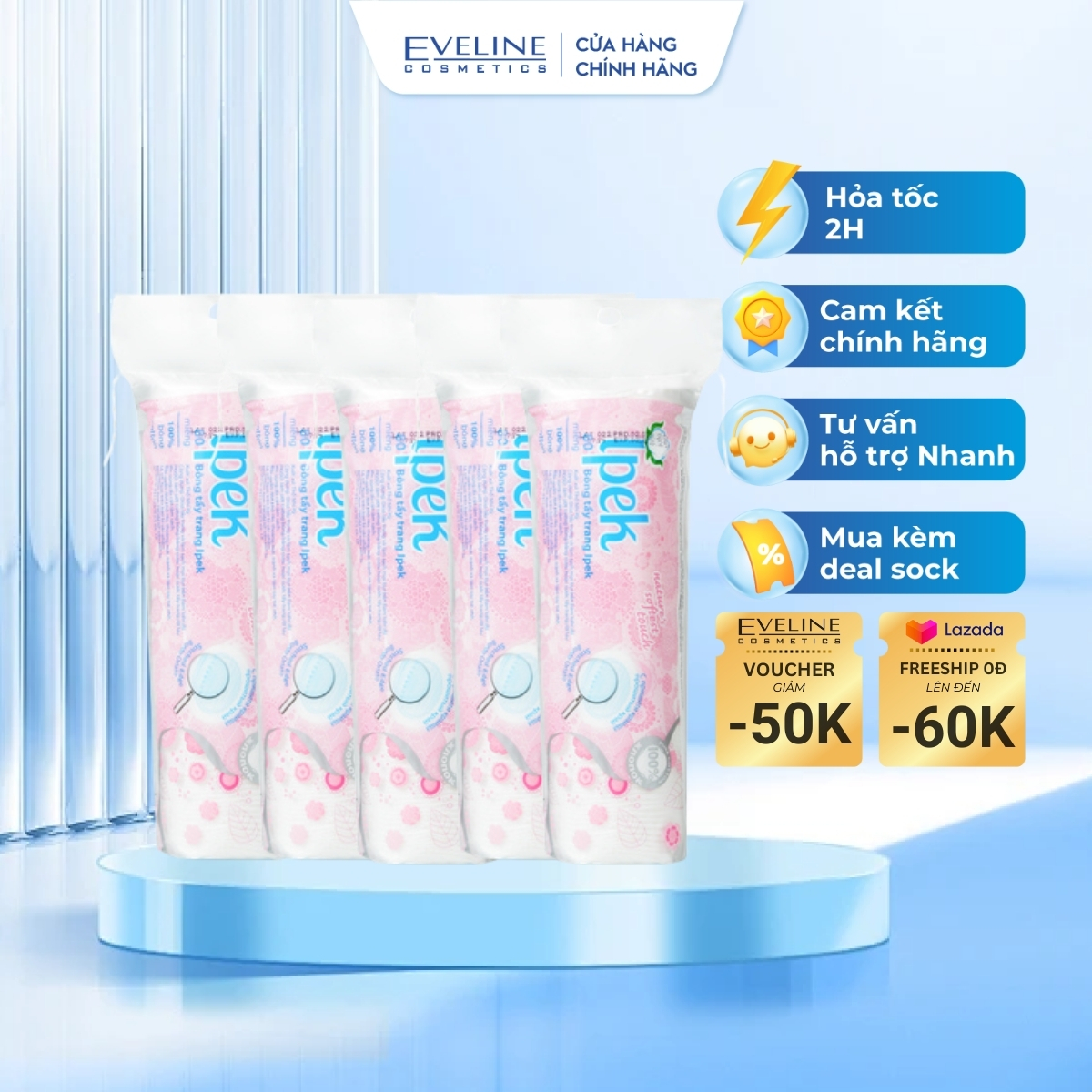 Combo 5 bông tẩy trang Ipek 80 miếng/bịch chính hãng