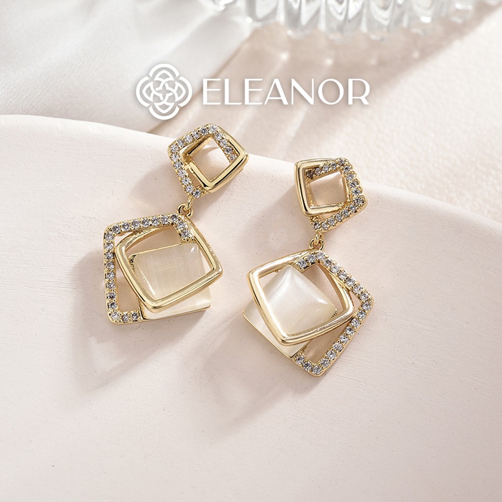 Bông tai nữ chuôi bạc 925 Eleanor Accessories khuyên tai hình vuông khối phụ kiện trang sức 2806